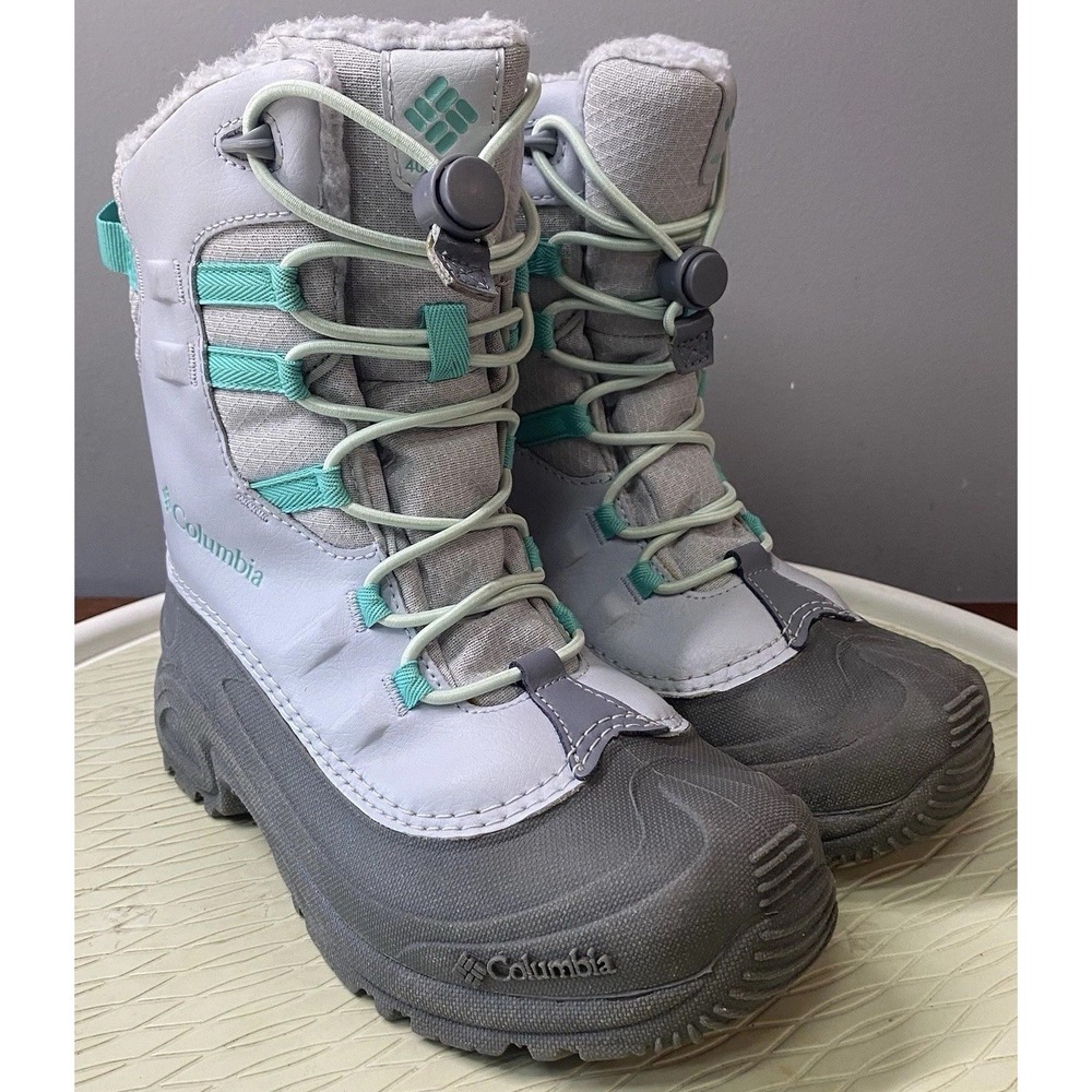 Columbia Youth Gray&Green Waterproof Omni Winter Snow Ski Boots Sz. 4 EUC